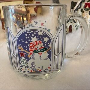 Vintage EPOCH Mr. Snowman Glass Glassware Coffee Tea Mug Bright Holiday USA